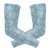 Fashion Sports Arm Supports Christmas White Snowflakes Blue Basketball Shooter Sleeves Sunscreen Cuff Stretched Fabric for Football, Volleyball, Baseball Protection, Youth & Adult Sizes(1 Pair)