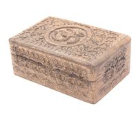 DharmaObjects Hand Carved Hindu OM Wooden Storage Box