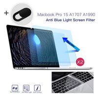 [2 Pack] Anti Blue Light Screen Filter for MacBook Pro 15 Model A1707 A1990 2016-2019, Anti Glare Screen Protector Eye Protection for MacBook Pro 15 with Keyboard Cover+ Webcam Cover