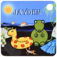 3dRose Jayden - Tyrannosaurus Rex at the Beach - Key Chains, 2.25 x 4.5 inches, set of 2 (kc_50040_1)