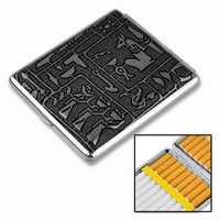 WITUSE Silver Cigarette Box Case Metal Holder Egyptian Pattern