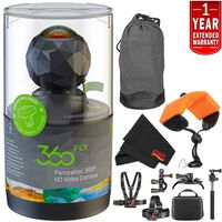 360fly 360 Waterproof HD Video Camera Year Extended Warranty + Floating Strap + Clip Head Mount International Version