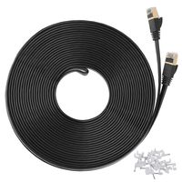CAFEWICH CAT7 Ethernet Cable 50ft Shielded (STP) Flat Network Computer Patch Cord-RJ45 Connector LAN Cord -Faster Than Cat5/Cat6 Network- for PS4,Router and Modem - Black