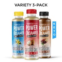Omega PowerCreamer - Keto Coffee Creamer Variety 3-Pack - Original, Vanilla, Cacao - Grass-fed Ghee, MCT Oil, Organic Coconut Oil - Supports Weight Loss & Energy | Low Carb, Sugar Free - 10 oz bottles