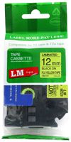 LM Tapes - Brother PT-200 1/2" (12mm 0.47 Laminated) Black on Bright Yellow (Fluorescent) Compatible TZe P-touch Tape for Brother Model PT200 Label Maker with FREE Tape Guide Included