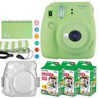 Fujifilm Instax Mini 9 Instant Camera (Lime Green) + Fujifilm Instax Mini Twin Pack Instant Film (60 Exposures) + Glitter Hard Case + Scrapbook Album + Colored Lens Filters + Neck Strap - Full Bundle