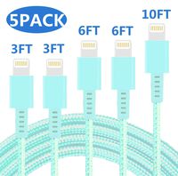 iPhone Charger Cables MFi Certified Sharllen iPhone Cords 5 Pack 3/3/6/6/10FT Nylon Braided Lightning Cable Fast USB Charging Cable Long Cord Compatible iPhone11/Xs/Max/XR/X/8/8P/7/6/5/iPad/iPod Green