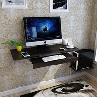 SjYsXm-Floating shelf Folding Table Wall Mount Laptop Desk Notebook Desk Study Table Wall Hanging Computer Table with Keyboard Tray and Mainframe (Color : F)