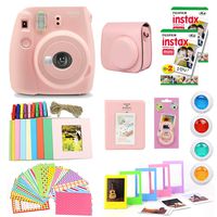 Fujifilm Instax Mini 9 Instant Print Camera Bundle with New Camera Case, 2 Twin Film Packs, Photo Album, Photo Stickers, 10 Mini Frames, Close Up Lens & More (Rose Quartz) (Renewed)