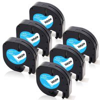 Repalce Dymo LetraTag Refills 91330 10697 S0721510 Paper White Label Tape Compatible for Dymo Plus LT-100H LT-100T LT-110T QX 50 XR XM 2000 Label Maker, (1/2" x 13', 12mm x 4m, Black on White) 6-Pack