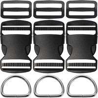Craxoo Plastic Buckle Kit 1 1/2 Inch | Quick Side Release Dual Adjustable Replacement Clip with Slide & D-ring for Dog Collars, Webbing Strap and Backpack Repair | Black, 3 Sets