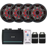 KICKER 44KXMA4004 400 watt amp with Two Pairs of KM654LCW LED 6.5" Marine Speakers KMLC LED Remote