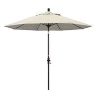 California Umbrella 9' Round Aluminum Pole Fiberglass Rib Market Umbrella, Crank Lift, Collar Tilt, Bronze Pole, Antique Beige Olefin