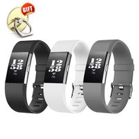 [3-Pack] IYOU Compatible for Fitbit Charge 2 Replacement Bands, Classic Edition Adjustable Silicone Sport Wristbands Fitbit Charge 2 Bands for Women and Men, Large,【Gift】 1X Finger Ring Stand