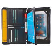 Genuine Leather Padfolio with Wrist Strap, Zipper Portfolio Organizer for iPad Mini 4 and Small Notepad, Black