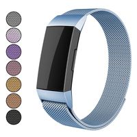 Mosonoi Compatiable with Fitbit Charge 3 Bands, Adjustable Metal Bands Replacement Straps Fit for Fitbit Charge 3/ Charge 3 SE Smartwatch Women Men(Small, Ice Blue)