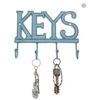 Key Holder "Keys" - Wall Mounted Western Key Holder | 4 Key Hooks | Decorative Cast Iron Key Rack | with Screws and Anchors - 6x8"- CA-1506-04 (Rustic Blue)