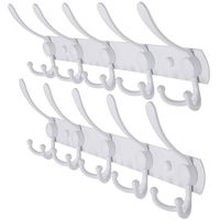 Dseap Wall Mounted Coat Rack - 5 Tri Hooks, Heavy Duty, Stainless Steel, Metal Coat Hook Rail for Coat Hat Towel Purse Robes Mudroom Bathroom Entryway (White, 2 Packs)