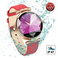 Elbees Store Smart Watch, Fitness Tracker for Android and IOS Phones, Waterproof Sport Watch with Heart Rate Monitor and Calorie Burn Counter, Soft Leather Smart Band for Women Girls(Red)