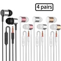 4 Pairs Earbud Headphones with Remote & Microphone in Ear Earphone Stereo Sound Noise Isolating Tangle Free,Fits All 3.5mm Interface Device (Black+Silver+Gold+Pink)