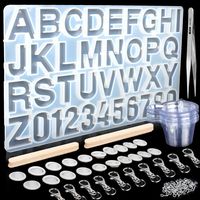 Number Alphabet Silicone Molds for Resin, LEOBRO 1 Pack Thick Durable Epoxy Resin Mold with 111 PCS Assistant Tools Set, for Making Personalized Keychains, Pendants, DIY Jewelry, Teaching Tools