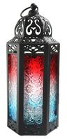 Vela Lanterns Moroccan Style Candle Lantern, Medium, Red/White/Blue Glass
