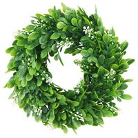 ElaDeco 10" Faux Boxwood Wreath Artificial Green Leaves Wreath for Front Door Wall Hanging Window Wedding Party Decoration