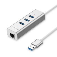 LENTION 3-Port USB 3.0 Hub with Ethernet Network LAN Adapter Compatible MacBook Air/Pro (Previous Generation), iMac, Surface, Chromebook and Other Devices with USB Type A Port (Silver)