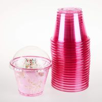 GOLDEN APPLE, 9oz-25sets Pink Red Plastic Cups with Clear Dome lids No Hole