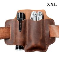 XXL EDC Leather Organizer Belt Loop, for Multitool / 5 Inch Knife and 1 Inch Diameter Flashlight, EDC Leather Pouch, EDC Essential Carrier, Full Grain Leather. Chestnut.