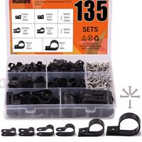 Rustark 135 Pcs 6 Size Black Nylon R-Type Cable Clamp Clips Fasteners Assortment kit with Mounting Screw and 135 Pcs Screws Organizer Cord Clips for Wire Management