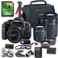 Canon EOS T6i DSLR Camera Bundle with Canon EF-S 18-55mm f/3.5-5.6 IS STM Lens + Canon EF-S 55-250mm f/4-5.6 IS STM Lens + Wideangle Lens + Telephoto Lens + 32 GB SD Card + Camera Case + Tripod