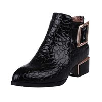 Women Patent Leather Ankle Boots,Tsmile Chic Autumn Winter Laceless Oxford Block Low Heel Party Waterproof Booties Black
