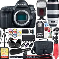 Canon EOS 5D Mark IV 30.4 MP Full Frame CMOS DSLR Camera Body Bundle with EF 100-400mm f/4.5-5.6L is II USM Lens, Automatic Flash, Shotgun Microphone, 128GB Memory Card and Accessories (19 Items)
