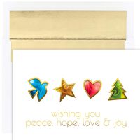 Masterpiece Studios Holiday Collection 16 Cards / 16 Foil Lined Envelopes, Peace Hope Love & Joy
