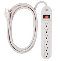 GE 6 Outlet Power Strip with 9 Foot Extra Long Power Cord, Indoor Power Strip, Twist to Close Safety Outlet Covers, Wall Mount, 3 Prong, UL Listed, White, 55253