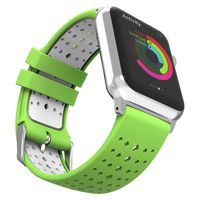 MoKo Compatible Band Replacement for Apple Watch 38mm 40mm Serier 5/4/3/2/1, Soft Silicone Rhombus Hole Double Color Replacement Sports Strap and Connector - Lime + White (Not fit 42mm 44mm Versions)