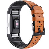 Dizywiee for Fitbit Charge 2 Bands, Genuine Leather Replacement Band Accessories for Fitbit Charge 2 Fitness Strap, Leather&TPU Breathable Wristbands