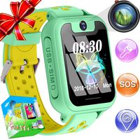 [Include SIM Card] Kids GPS Tracker Smartwatch, Touchscreen Smart Watch Phone 3-12 Girls Boys Christmas Birthday Electronic Gifts SOS/Camera/Game Toddler Toys Wrist Watch Compatible iOS Android-Green