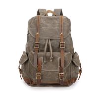 Vintage Oil Wax Canvas Backpack Men Waterproof Travel Laptop Male Backpack,Army Green