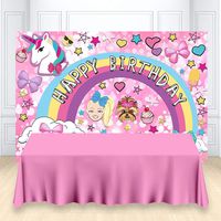 HUAYI 7x5ft sweet 16 pink party backdrop glitter happy birthday banner color happy unicorn photo booth Studio Props Dessert Table Banner Party Supplies