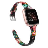 TOYOUTHS Leather Strap Compatible with Fitbit Versa/Versa 2 Bands for Women Girls Slim Genuine Leather Wristbands Replacement for Versa Lite/Versa Special Edition Classic Accessorie Black Red Floral