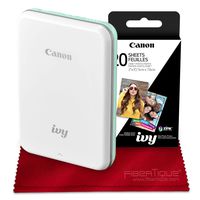 Canon Ivy Mini Mobile Photo Printer (Mint Green) with Canon 2 x 3 Zink Photo Paper and Microfiber Cloth