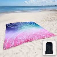 Sunlit Silky Soft Boho Sand Proof Beach Blanket Sand Proof Mat with Corner Pockets and Mesh Bag 6' x 7' for Beach Party, Travel, Camping and Outdoor Music Festival,Blue and Pink Mandala