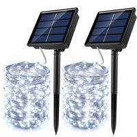 JosMega Upgraded Larger Solar Powered String Lights 2 Pack 33 ft 100 LED 8 Modes Waterproof IP65 Twinkle Lighting Indoor Outdoor Fairy Firefly Lights Auto ON / OFF (2 Pack 33 ft 100 LED, White)