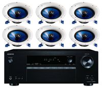 Onkyo 5.2 Channel Full 4K Bluetooth AV Home Theater Receiver + Yamaha Natural High-Performance Moisture Resistant 2-Way 110 watts Surround Sound in-Ceiling Speaker System (Set of 6)