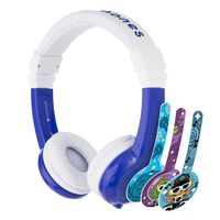 BuddyPhones Explore Foldable - Kids Volume Limiting Headphones - Built-In Audio Sharing Cable and In-Line Mic - Compatible with Fire, iPad, iPhone, and Android Devices - Blue
