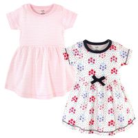 Touched by Nature Girls, Toddler, and Baby Organic Cotton Short-Sleeve Dresses, Floral Dot, 12-18 Months