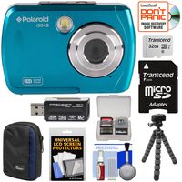 Polaroid iS048 Waterproof Digital Camera (Teal) with 32GB Card + Case + Tripod + Cleaning Kit