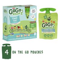 GoGo squeeZ Applesauce on the Go, GIMME 5, 3.2 Ounce (4 Pouches), Gluten Free, Vegan Friendly, Unsweetened Applesauce, Recloseable, BPA Free Pouches (Package May Vary)